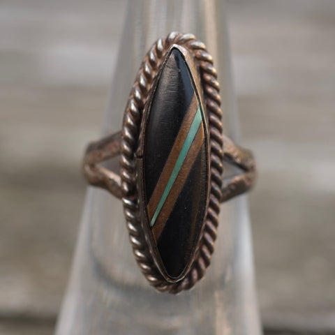 Vintage Sterling Multistone Inlay Roper Ring 6.25