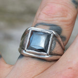 Vintage Sterling Hematite Signet Ring 9.25