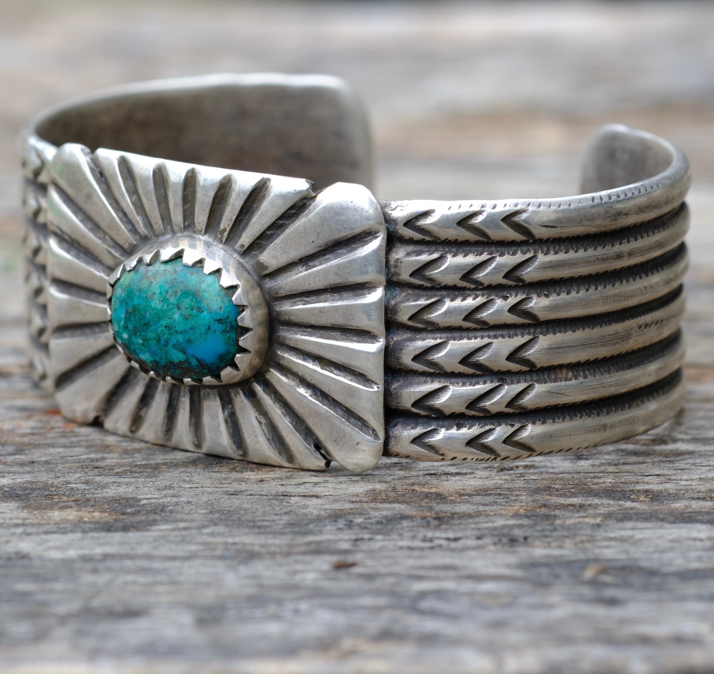 Heavy Sterling Silver Ingot Turquoise Cuff Bracelet