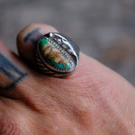 Vintage Sterling Turquoise Ribbed Band Ring 7.75