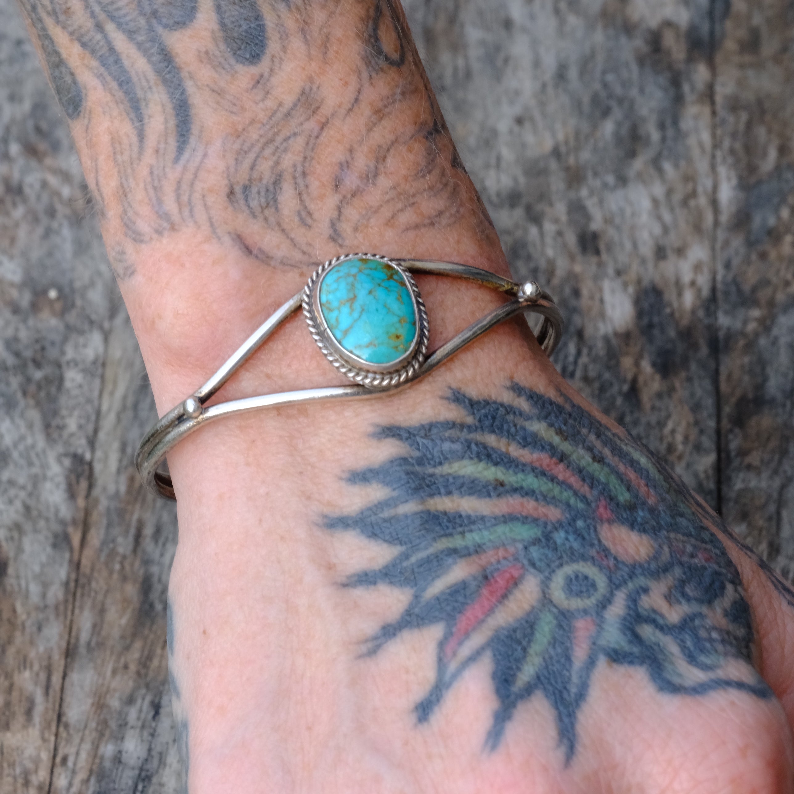 Vintage Sterling Turquoise Roper Cuff Bracelet