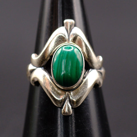 Vintage Sterling Malachite Sandcast Ring 6