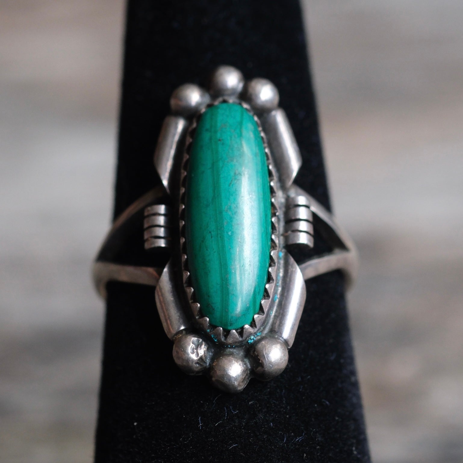 Vintage Sterling Malachite Ring 6