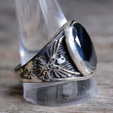 Vintage Sterling Hematite Thunderbird Ring 13