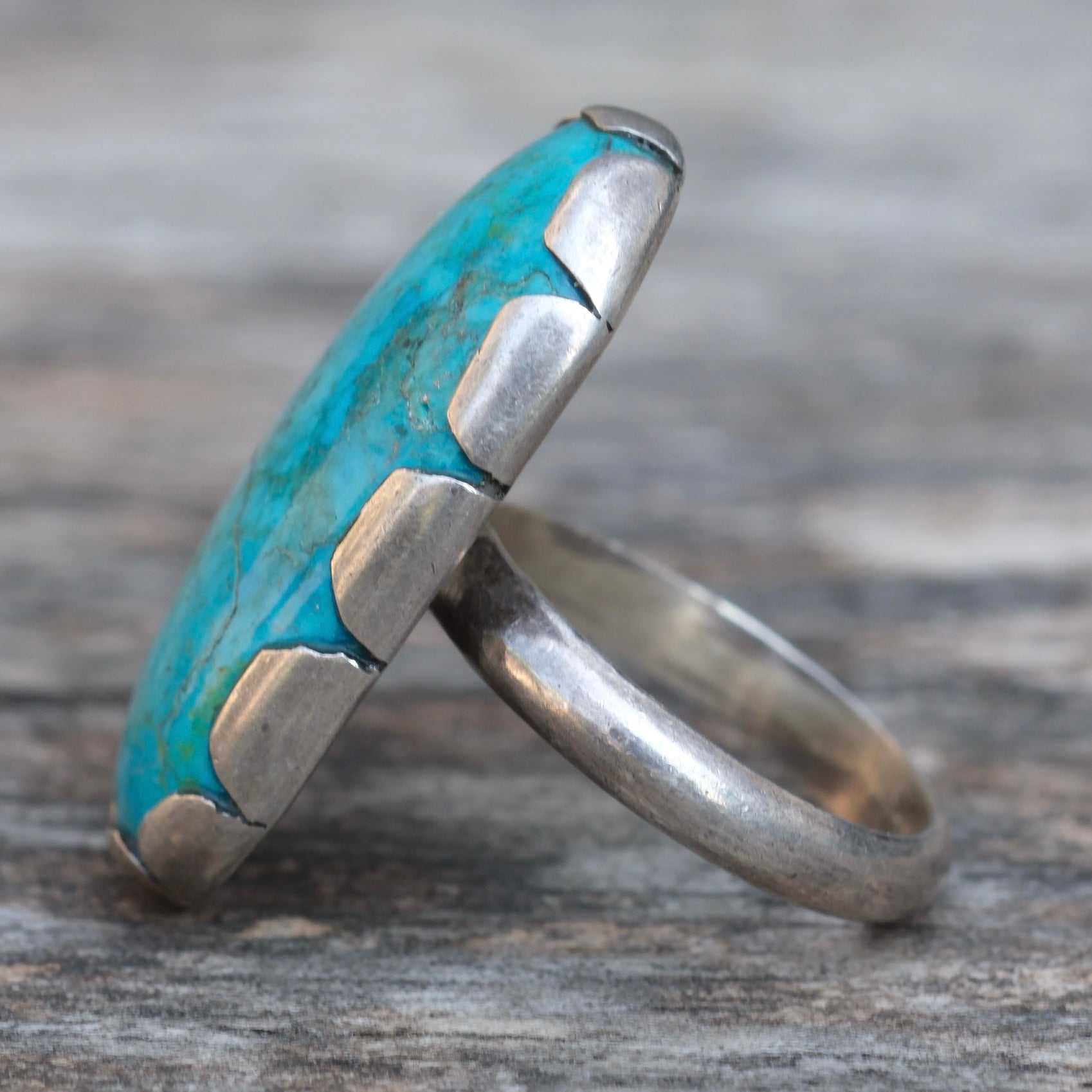 Vintage Sterling Turquoise Ring 6.75