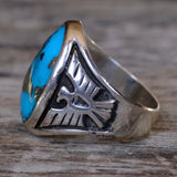 Vintage Sterling Turquoise Thunderbird Ring 9.25