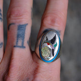 Vintage Sterling Inlaid Hummingbird Ring 10.75