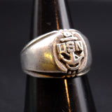 Vintage Sterling USN Signet Ring 7.5