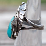 Vintage Sterling Turquoise Feather Ring 4