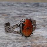 Vintage Sterling Petrified Wood Stamped Cuff