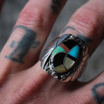 Vintage Sterling Zuni Inlay Ring 10.25