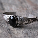 Vintage Sterling Onyx Feather Cuff