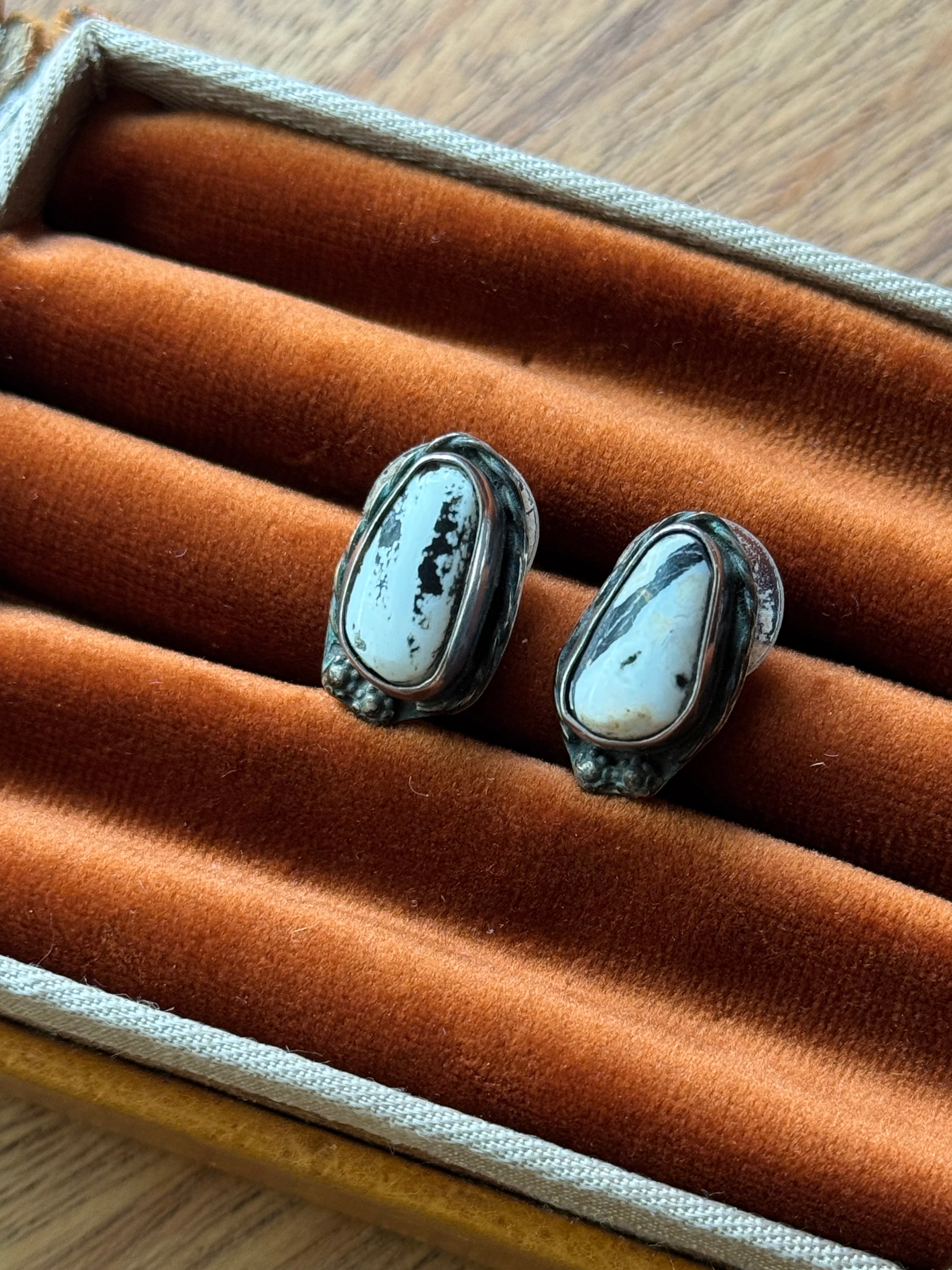 Vintage Sterling Silver White Buffalo Earrings
