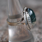 Vintage Sterling Agate Feather Ring 7.25