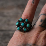 Vintage Sterling Old Pawn Turquoise Cluster Ring 8