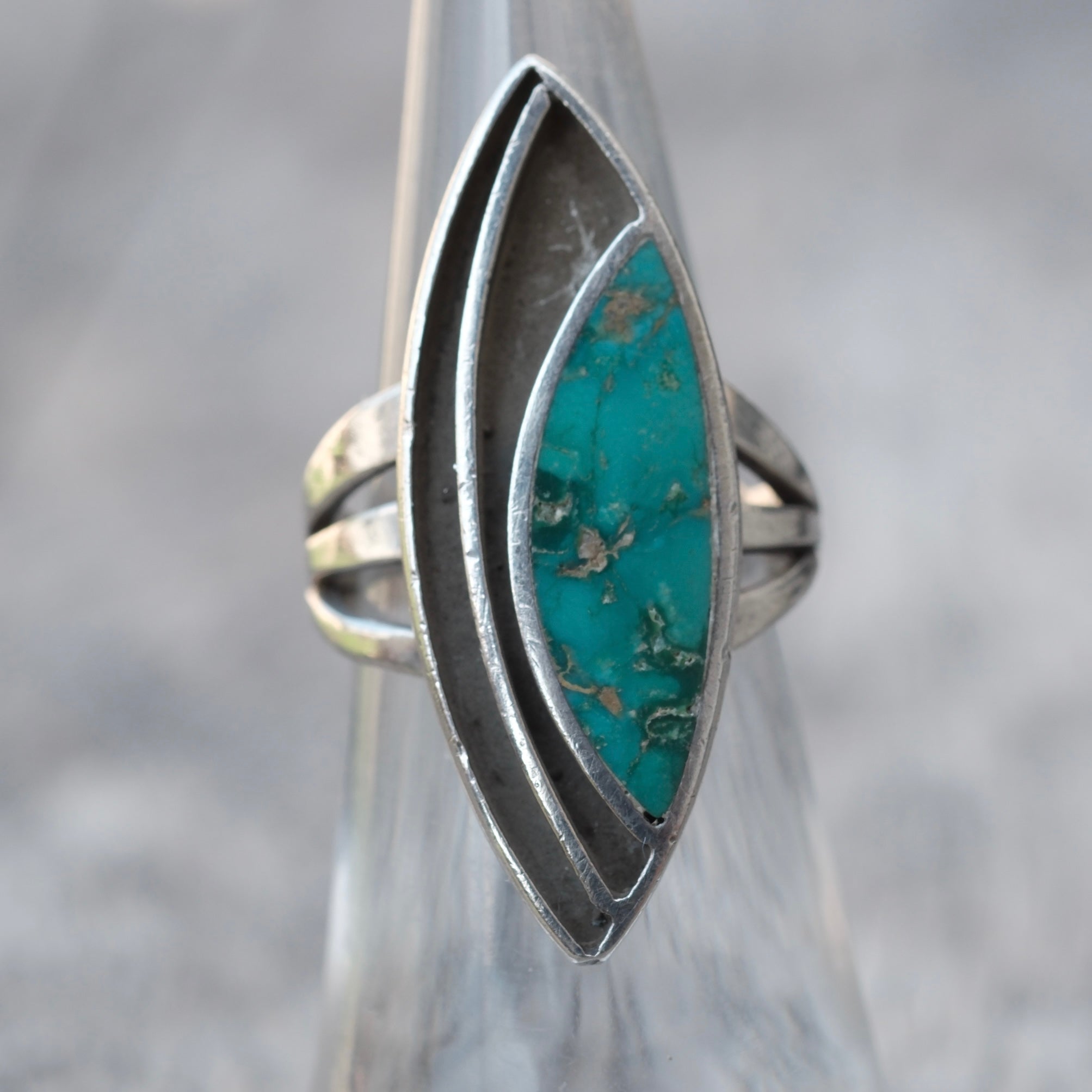 Vintage Sterling Turquoise Inlay Ring 5