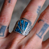 Vintage Sterling Crushed Turquoise Sunrise Ring 8.25