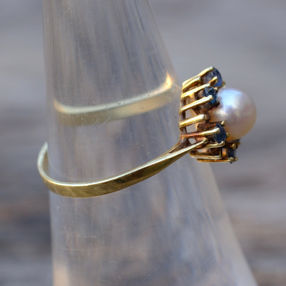 Vintage 14K Gold Pearl Sapphire Ring 6
