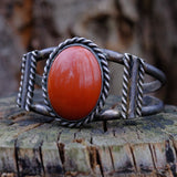 Vintage Sterling Red Coral Roper Cuff