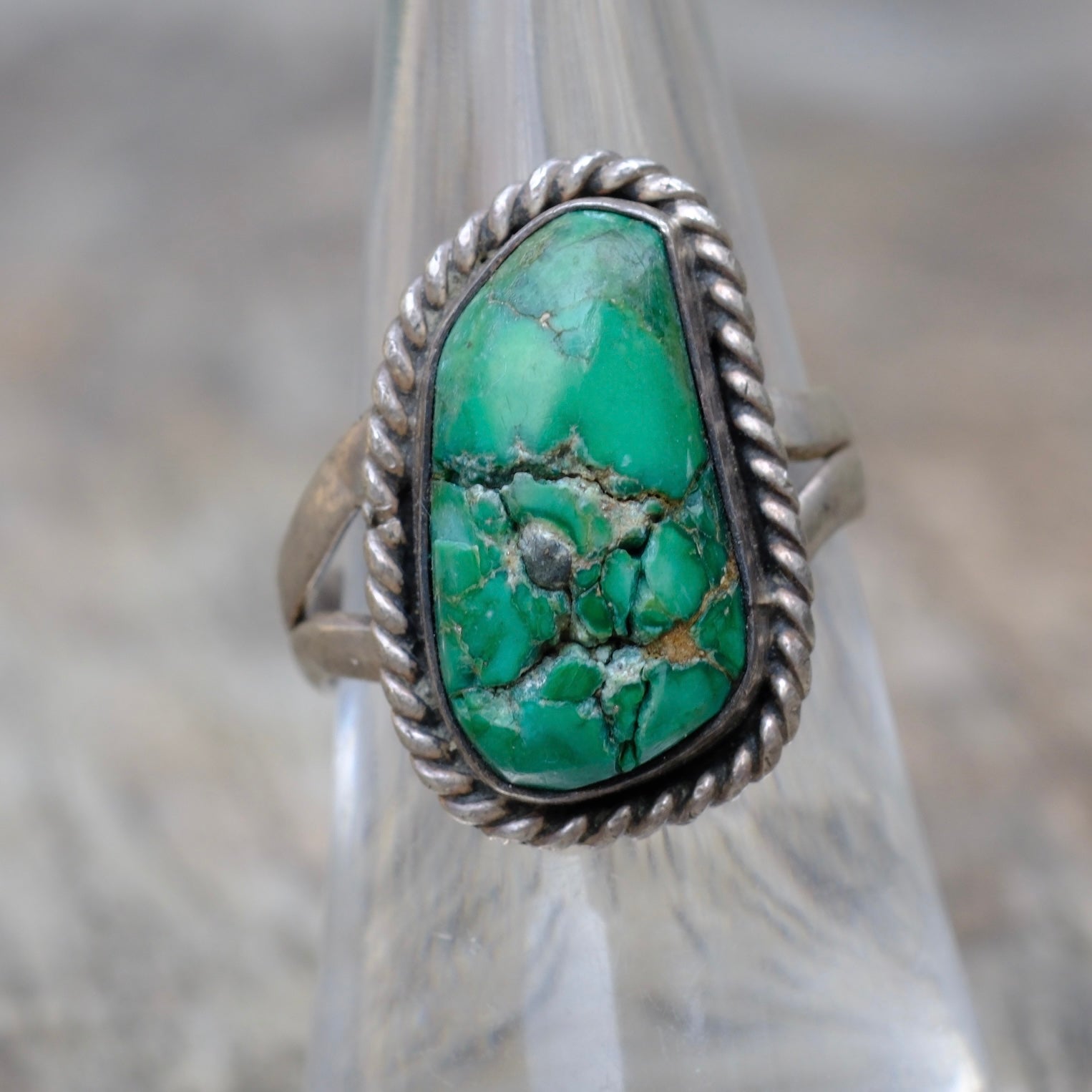 Vintage Sterling Turquoise Roper Ring 7.75