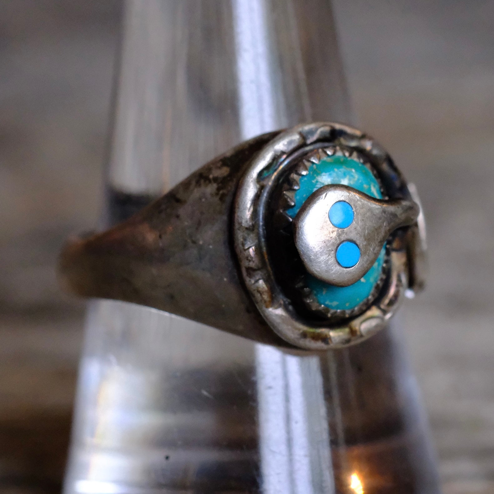 Vintage Sterling Turquoise Snake Effie Ring 10