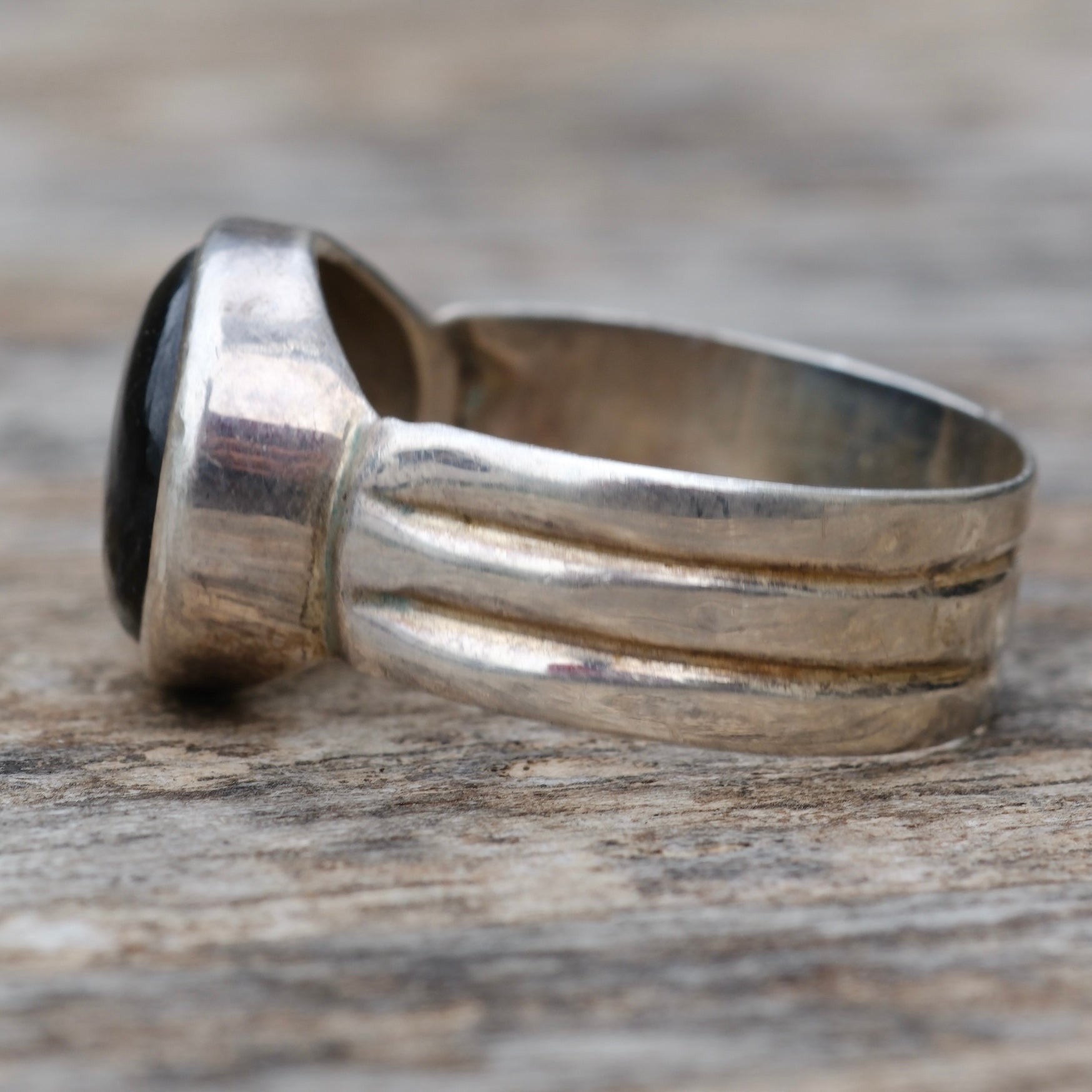 Vintage Sterling Onyx Band 13.25