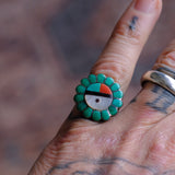 Vintage Sterling Zuni Sun Face Turquoise Ring 5.75