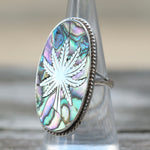 Vintage Sterling Abalone Sweet Leaf Ring 7.75