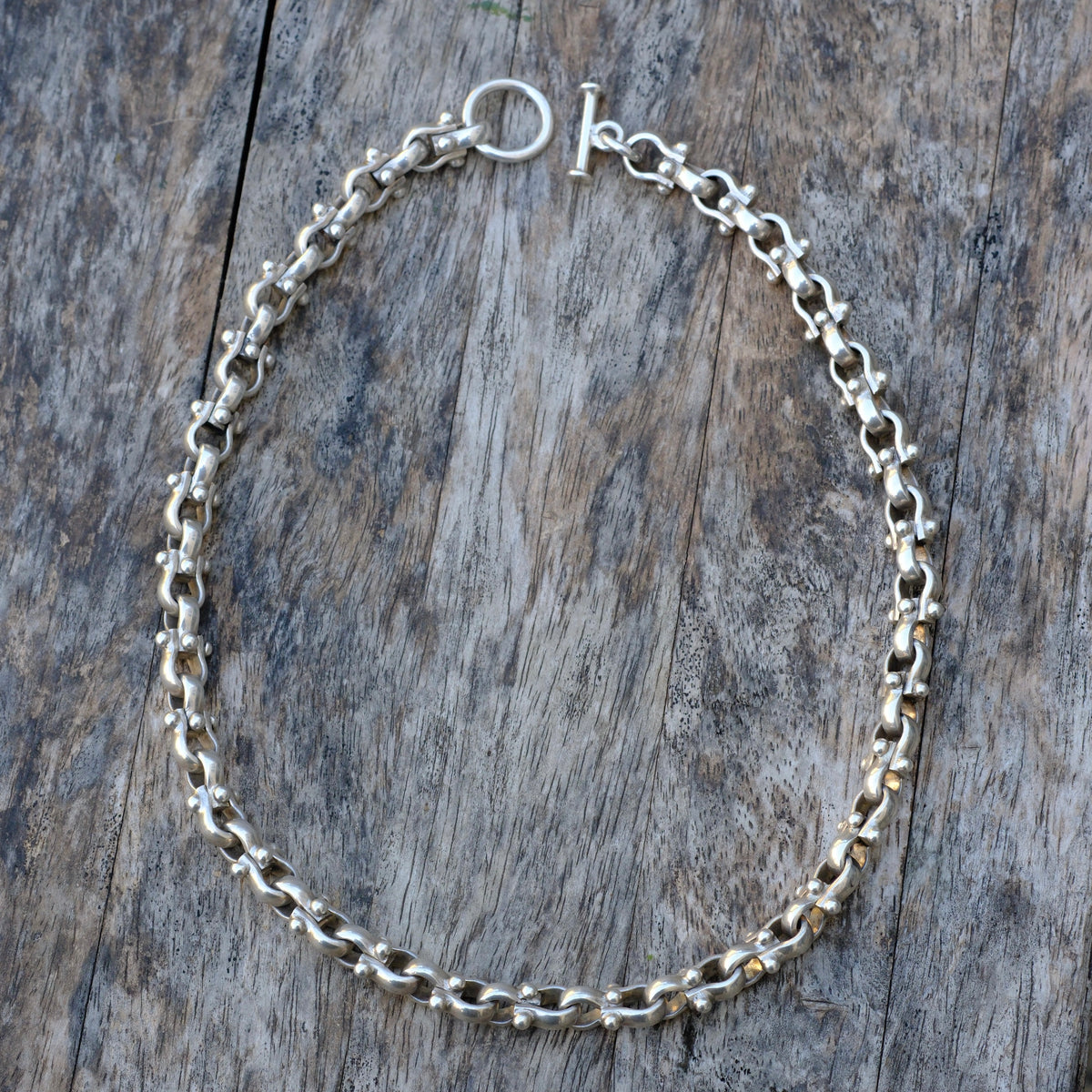 HEAVY Vintage Sterling Silver Horsebit Chain Necklace
