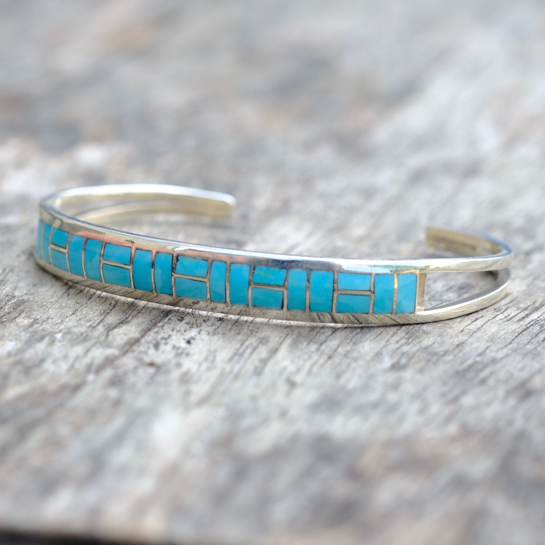 Vintage Sterling Silver Turquoise Inlay Cuff Bracelet
