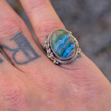 Vintage Sterling Rainbow Calsilica Ring 6.5