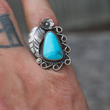 Vintage Sterling Turquoise Feather Ring 6.25