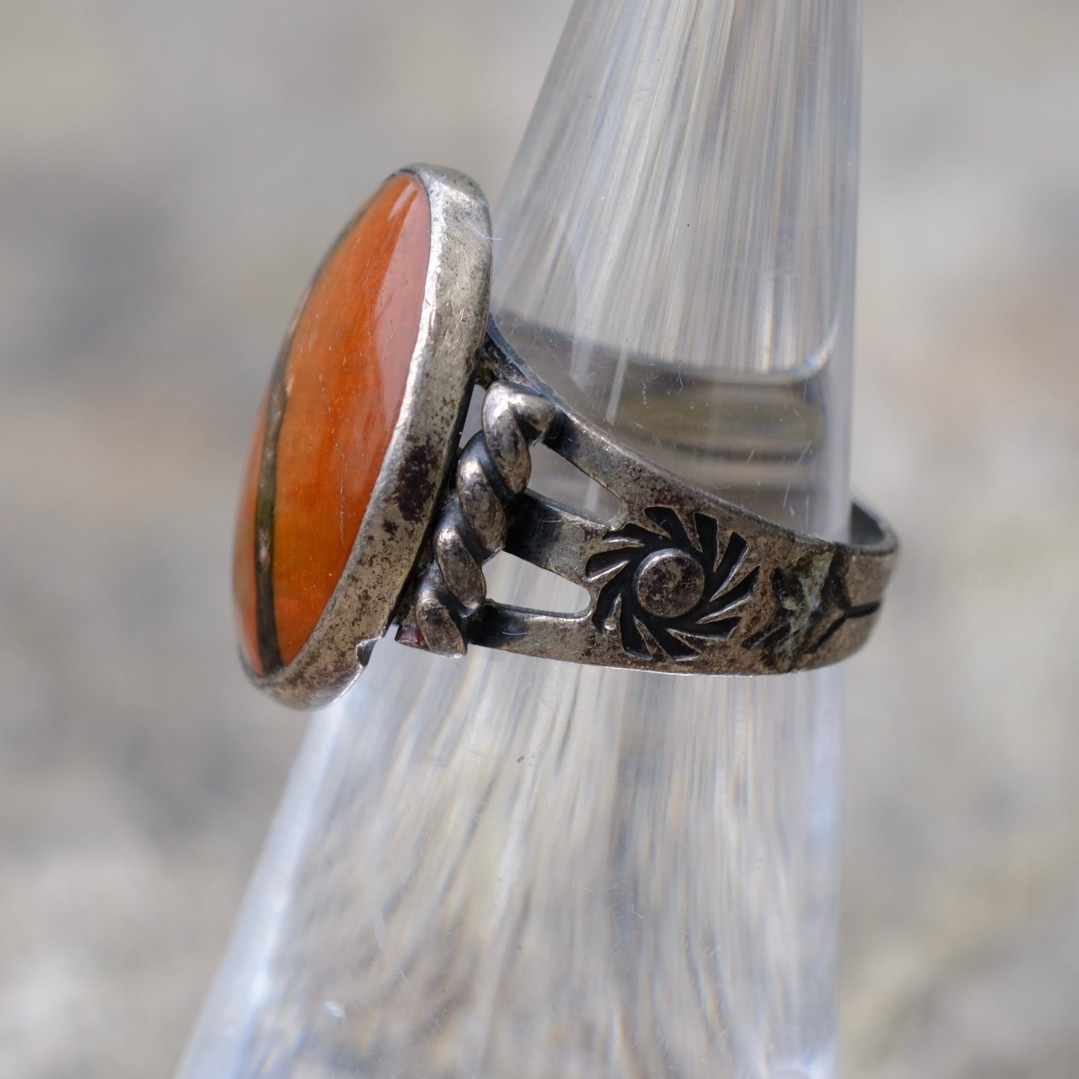 Vintage Sterling Petrified Wood Ring 4.75
