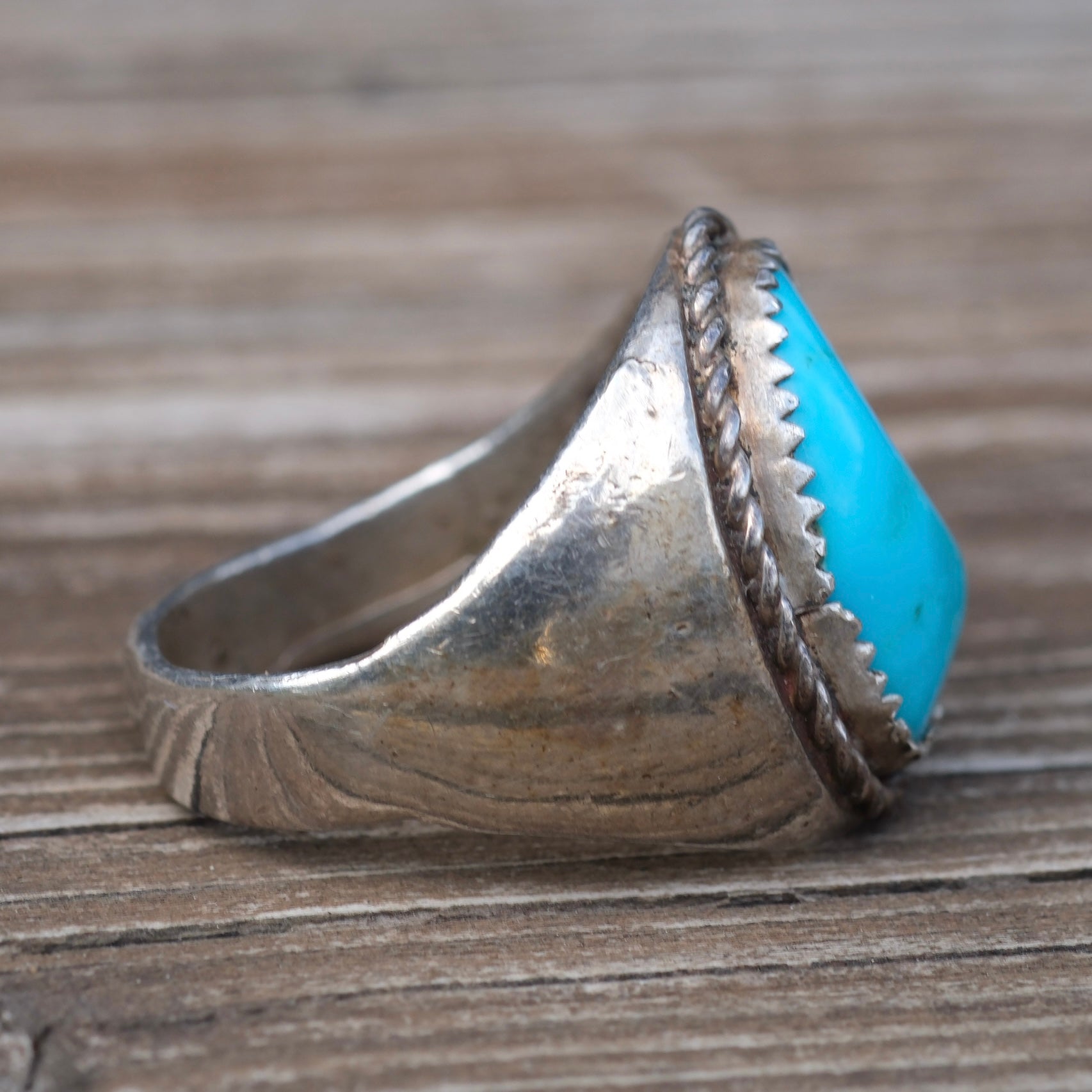 Vintage Sterling Chunky Turquoise Ring 10.25