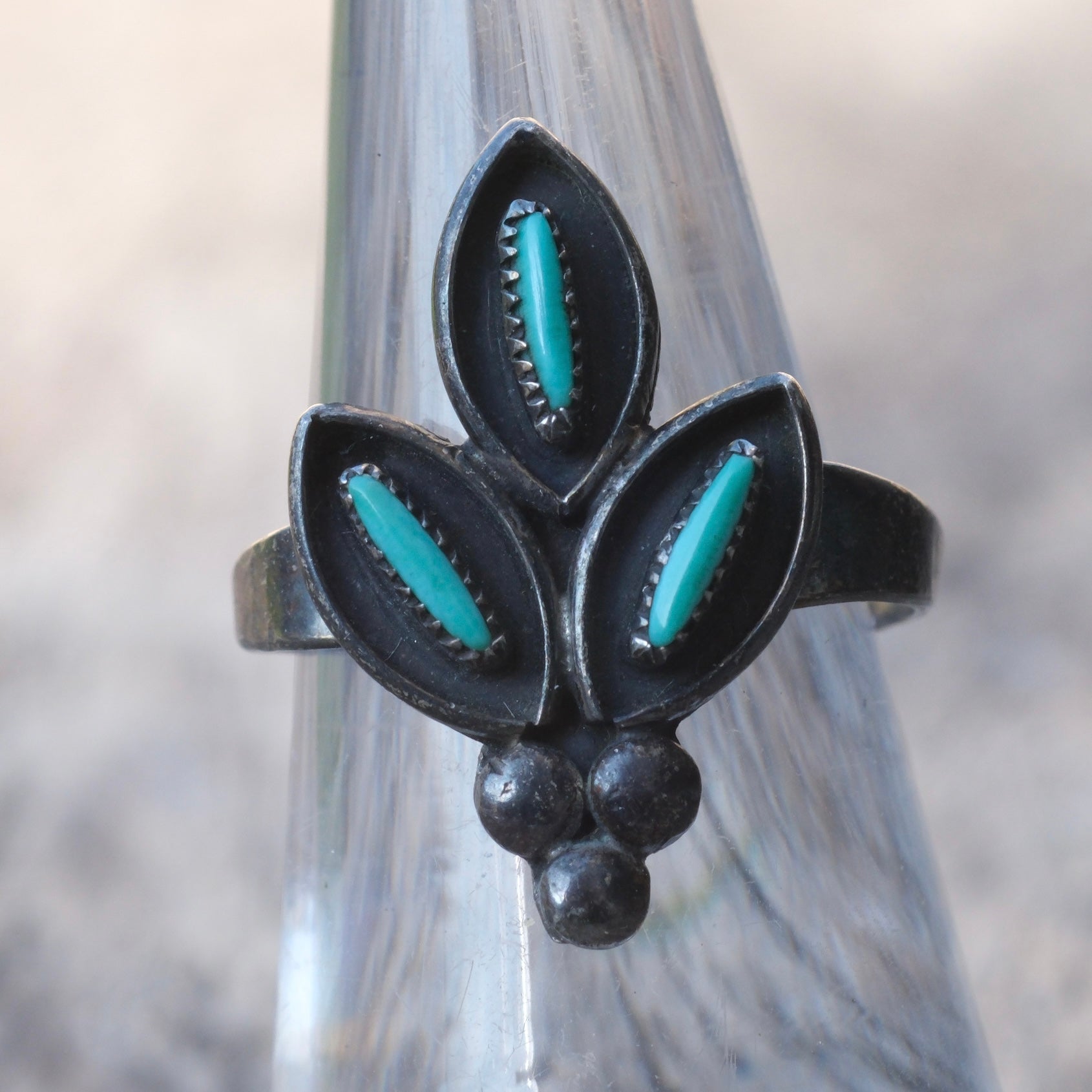 Vintage Sterling Turquoise Cluster Ring 6