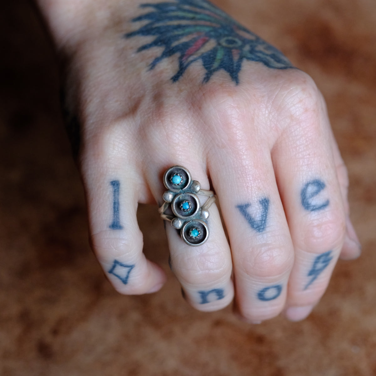 Vintage Sterling 3-Stone Turquoise Ring 5.75