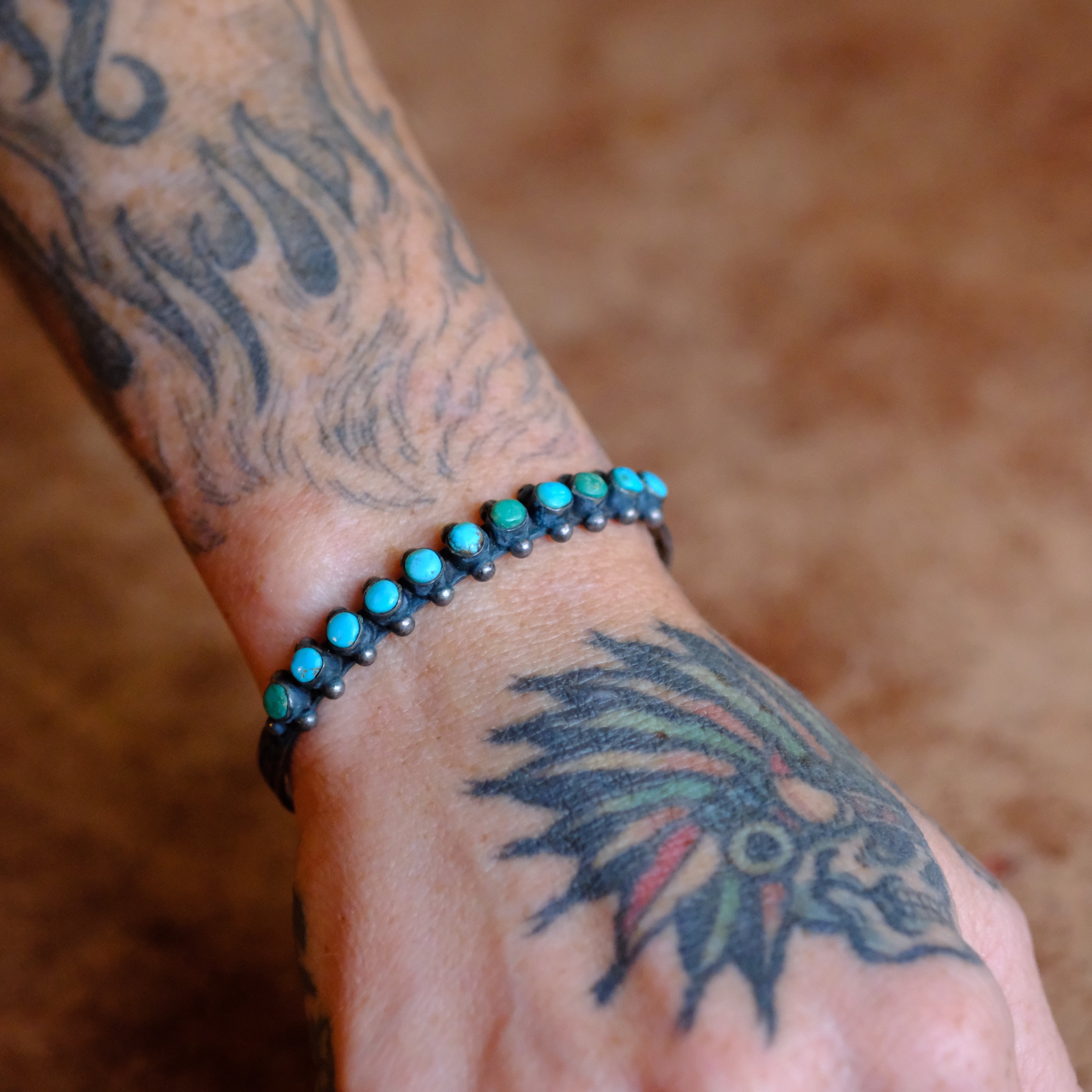 Vintage Sterling Snake Eye Turquoise Cuff Bracelet