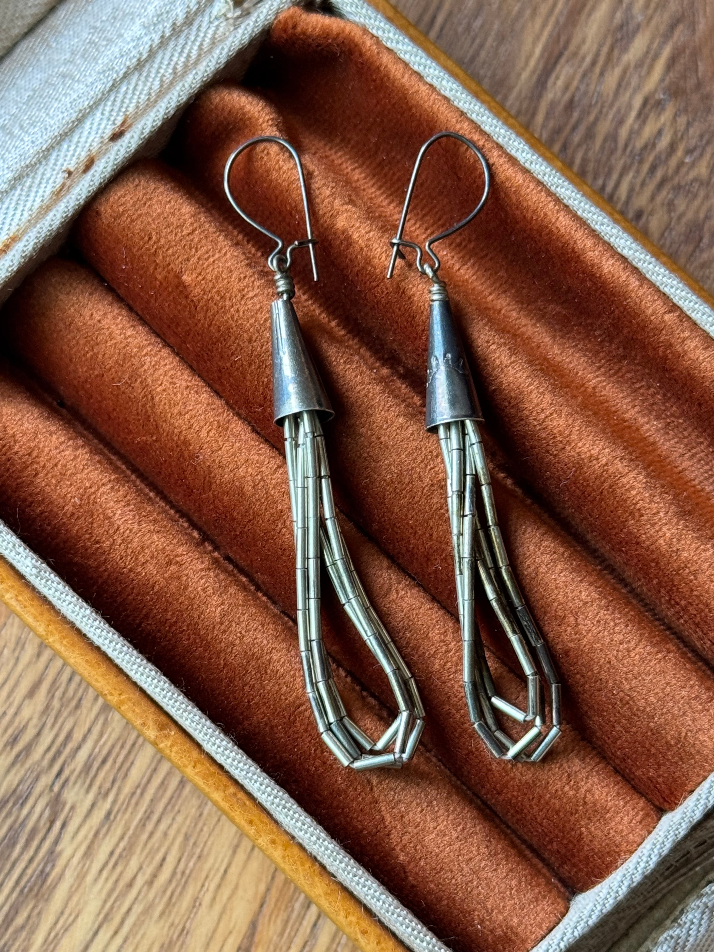 Vintage Sterling Silver Liquid Silver Bead Fluted  Earrings