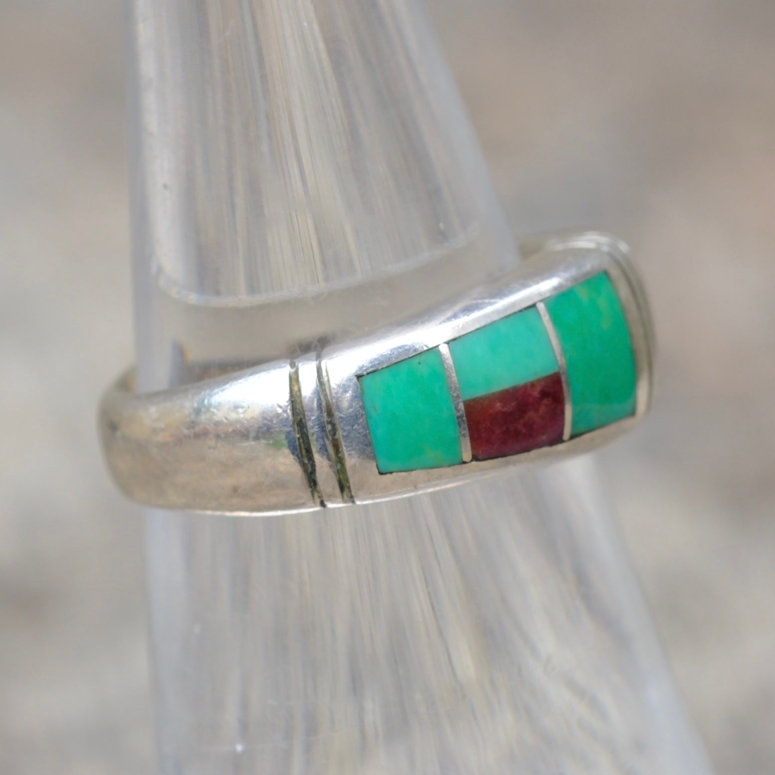 Vintage Sterling Mulitstone Inlay Band Ring 5.75