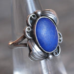 Vintage Sterling Lapis Feather Ring 6.75