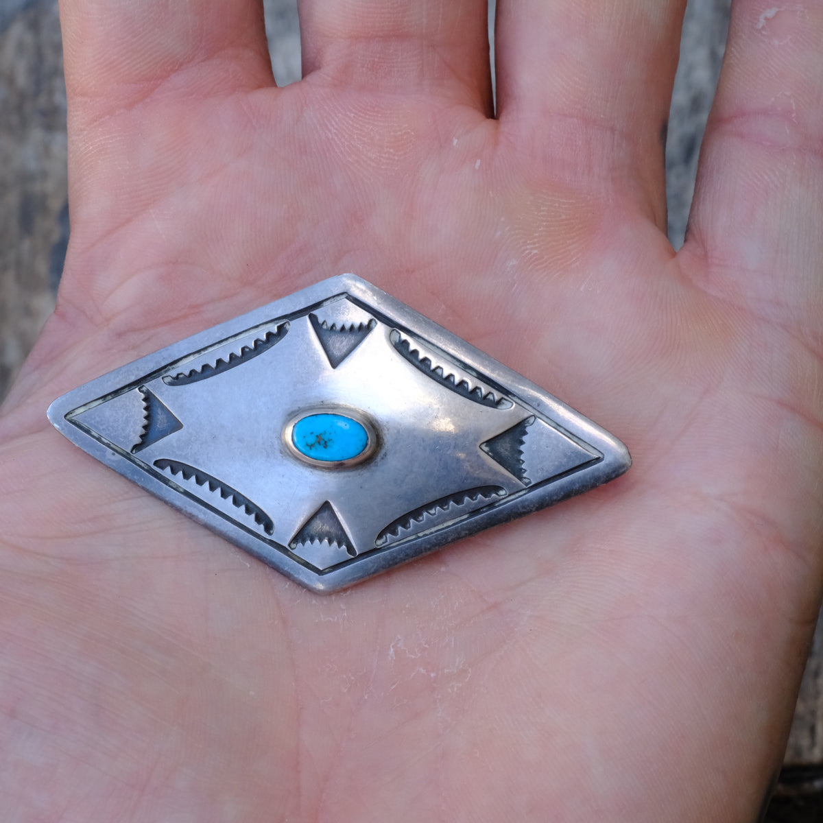 Vintage Sterling Turquoise Stamped Pin