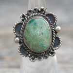 Vintage Sterling Turquoise Roper Ring 4.25