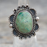 Vintage Sterling Turquoise Roper Ring 4.25