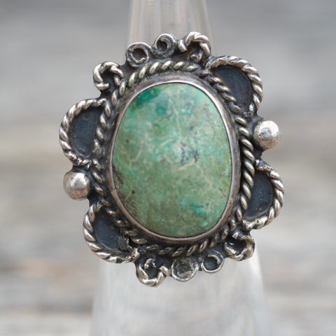 Vintage Sterling Turquoise Roper Ring 4.25