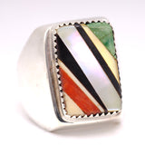 Vintage Sterling Multistone Inlay Ring 10.5