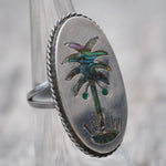 Vintage Sterling Abalone Inlay Palm Tree Ring 6.25