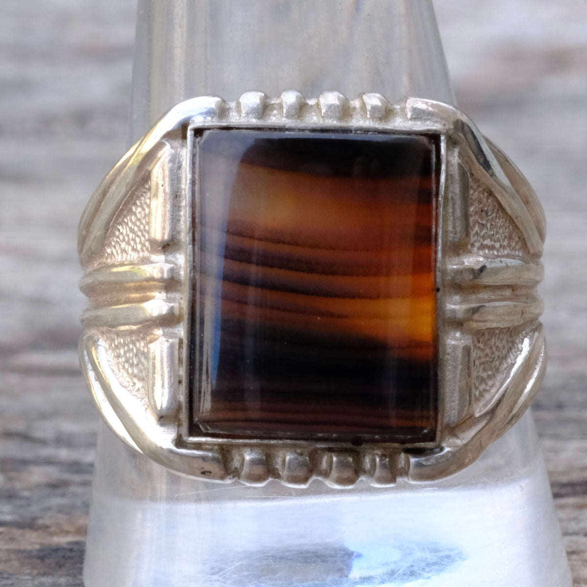 Vintage Sterling Agate Signet Ring 12