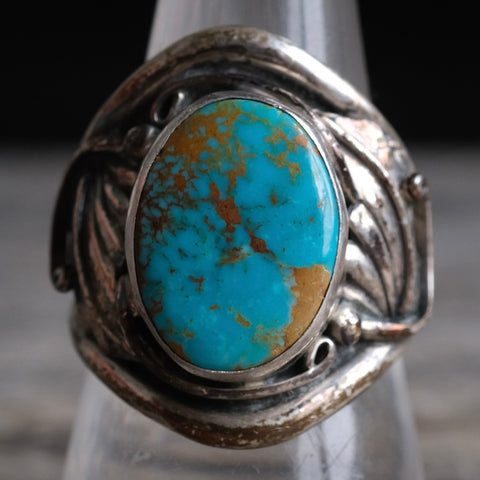 Vintage Sterling Turquoise Feather Ring 9.5