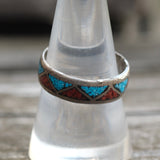 Vintage Sterling Crushed Turquoise and Coral Inlay Band 8.25