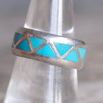 Vintage Sterling Turquoise Inlay Band 7.75